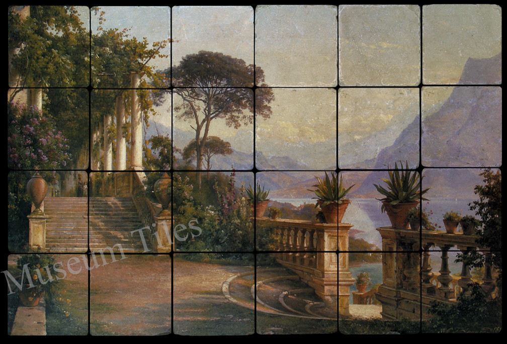 24×16 Lake Como Kitchen Backsplash Mural Tumbled Marble Tiles Wall Art