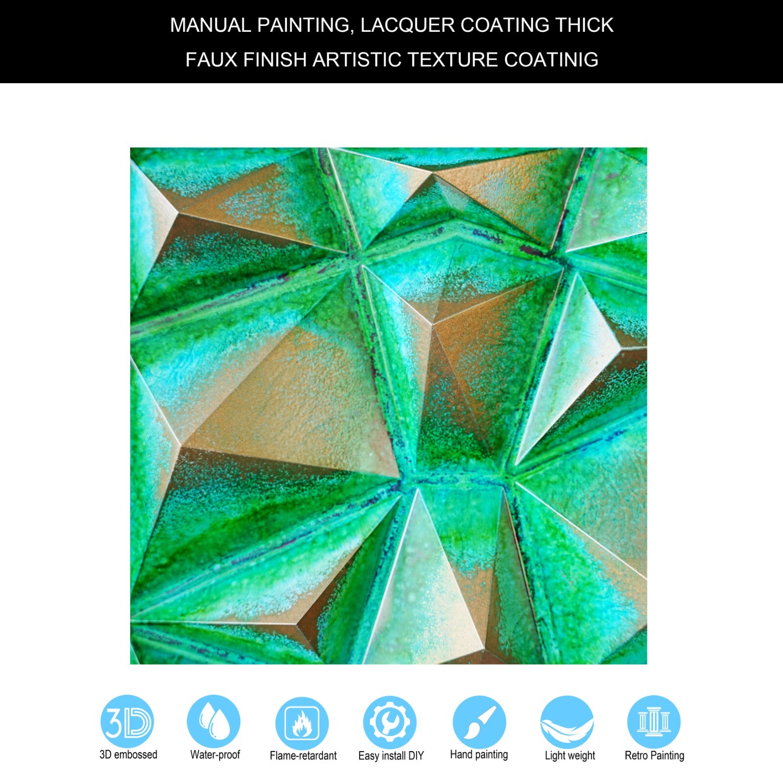 PVC Ceiling Tile Renovation Geometric PLM101 Washed cyan gold 10pcs PAINTSDECOR