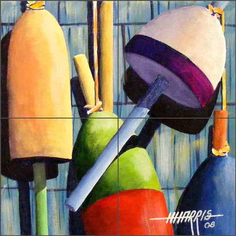 Fishing Float Tile Backsplash Hugh Harris Nautical Art Ceramic Mural POV-HHA002
