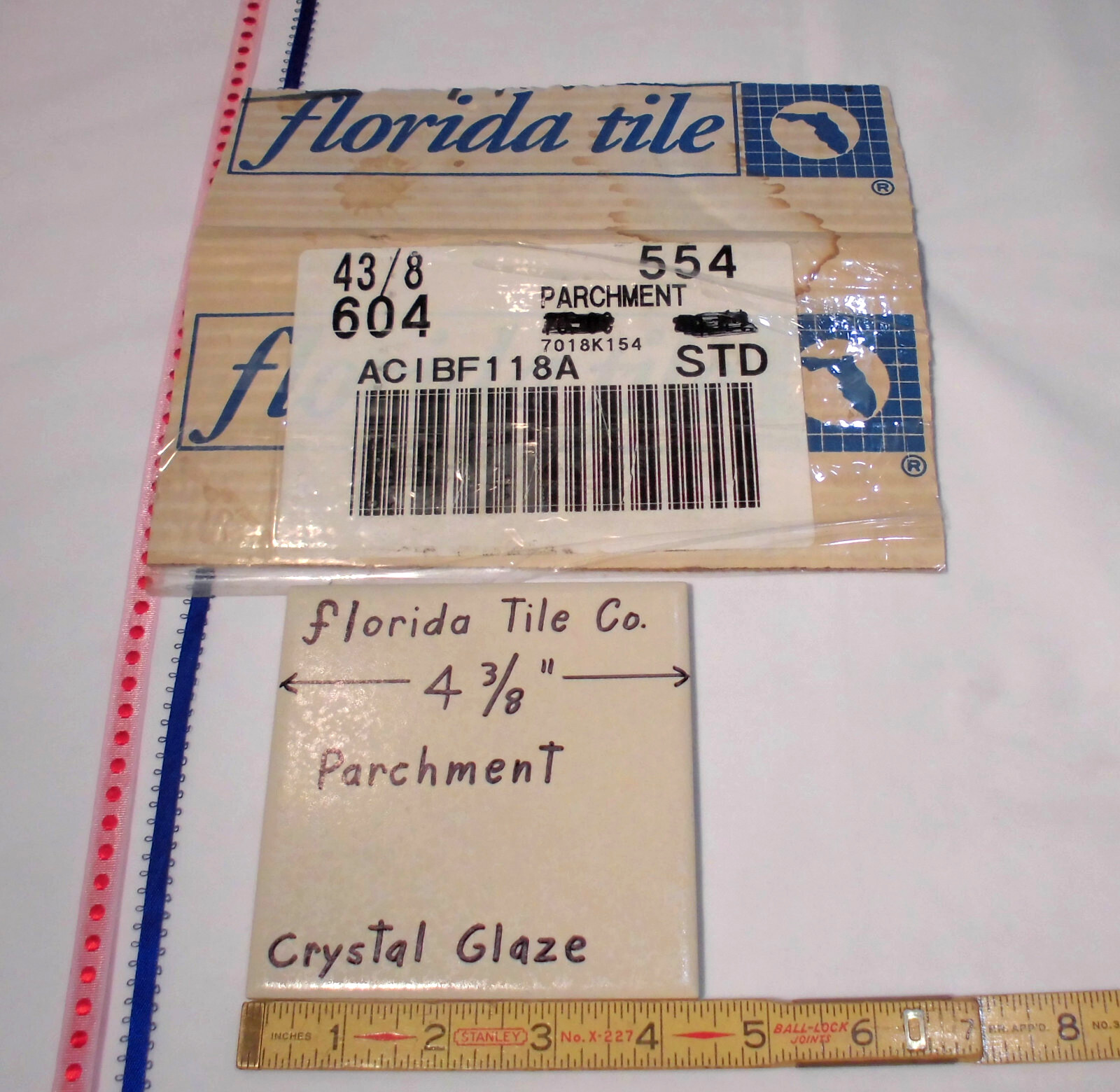 1 pc. *Parchment – Lite Tan* Crystal Glazed Ceramic Tile 4-3/8″ Florida Co. New