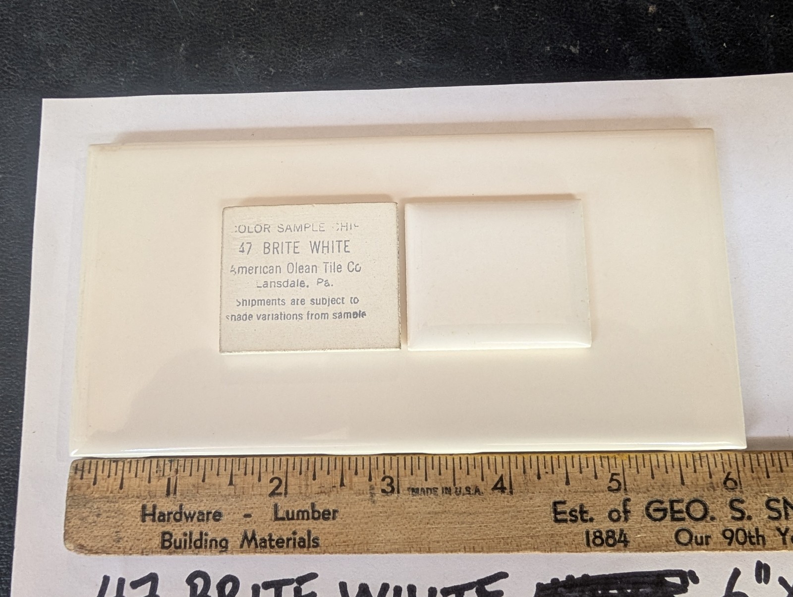 2 pcs American Olean Ceramic Tile Gloss Brite White #47 6″x3″ Subway 1960s 70s