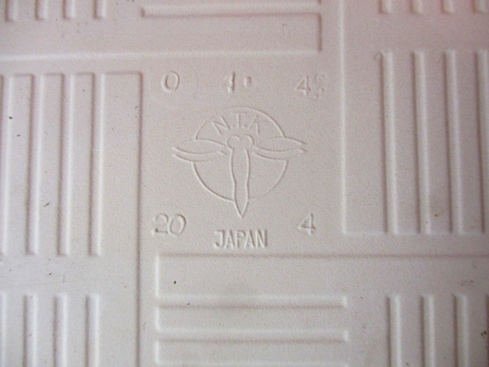 1 Wall Tile NTK Japan Powder Blue Veined on Off White Porcelain Ceramic Vintage
