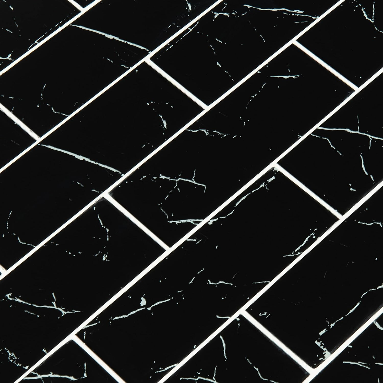 Nero Marquina 3 inch x 6 inch Glass Subway Tile for Kitchen Backsplash, Wall Til