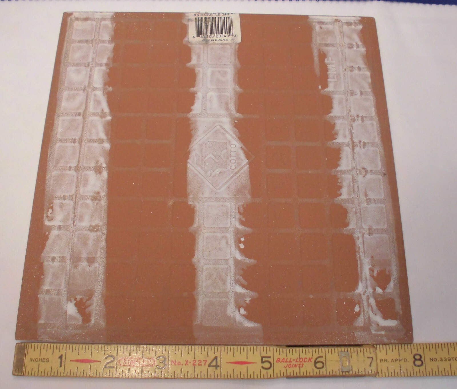 1 pc. Textured Off-White + Gray-Beige Ceramic Floor Tile 8″ X 8″ size 7-3/4″