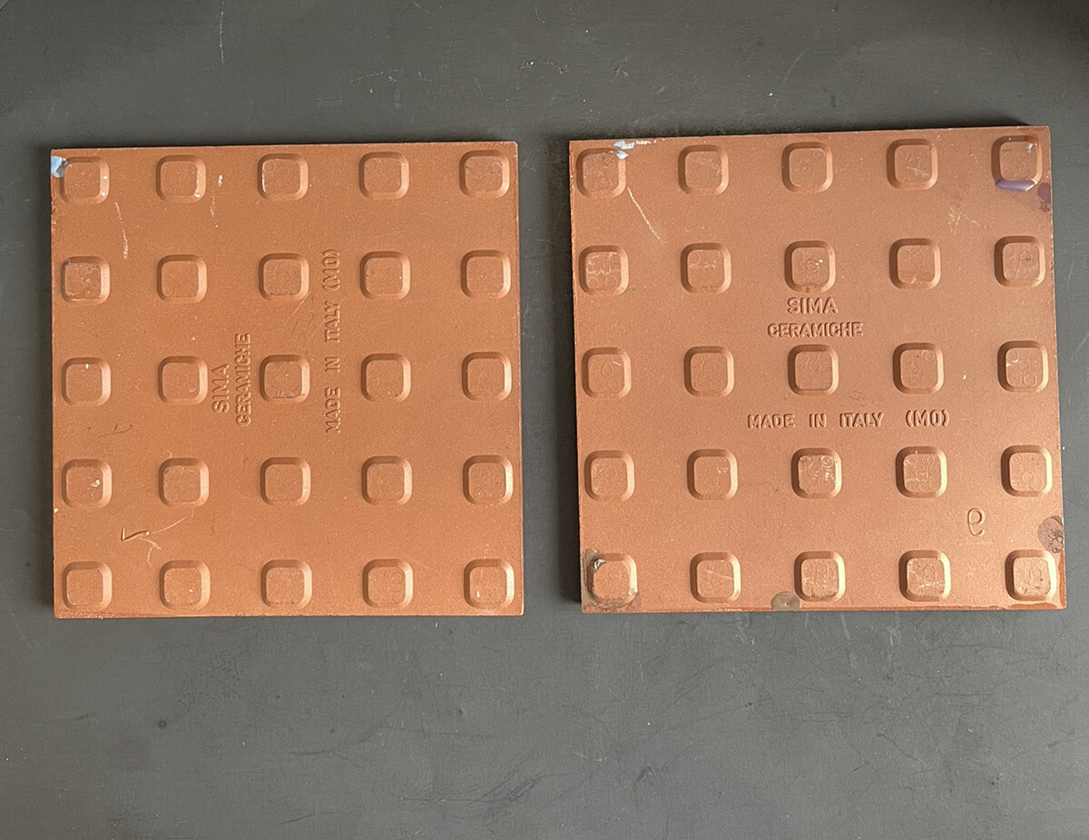 Vtg Ceramic Tile Sima Ceramiche Italy House Set Of 2 Hand painted 6” Terracotta