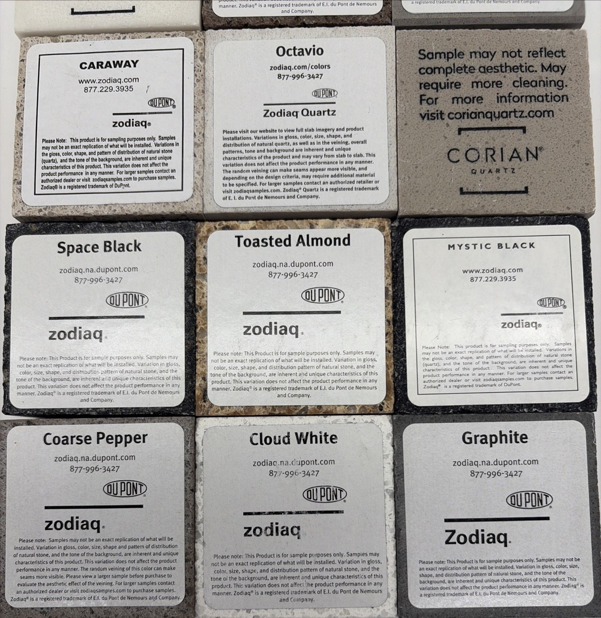 DuPont Zodiaq Quartz 12 Pc Swatches 2×2 Countertop Tile Sample Lot Corian Quartz