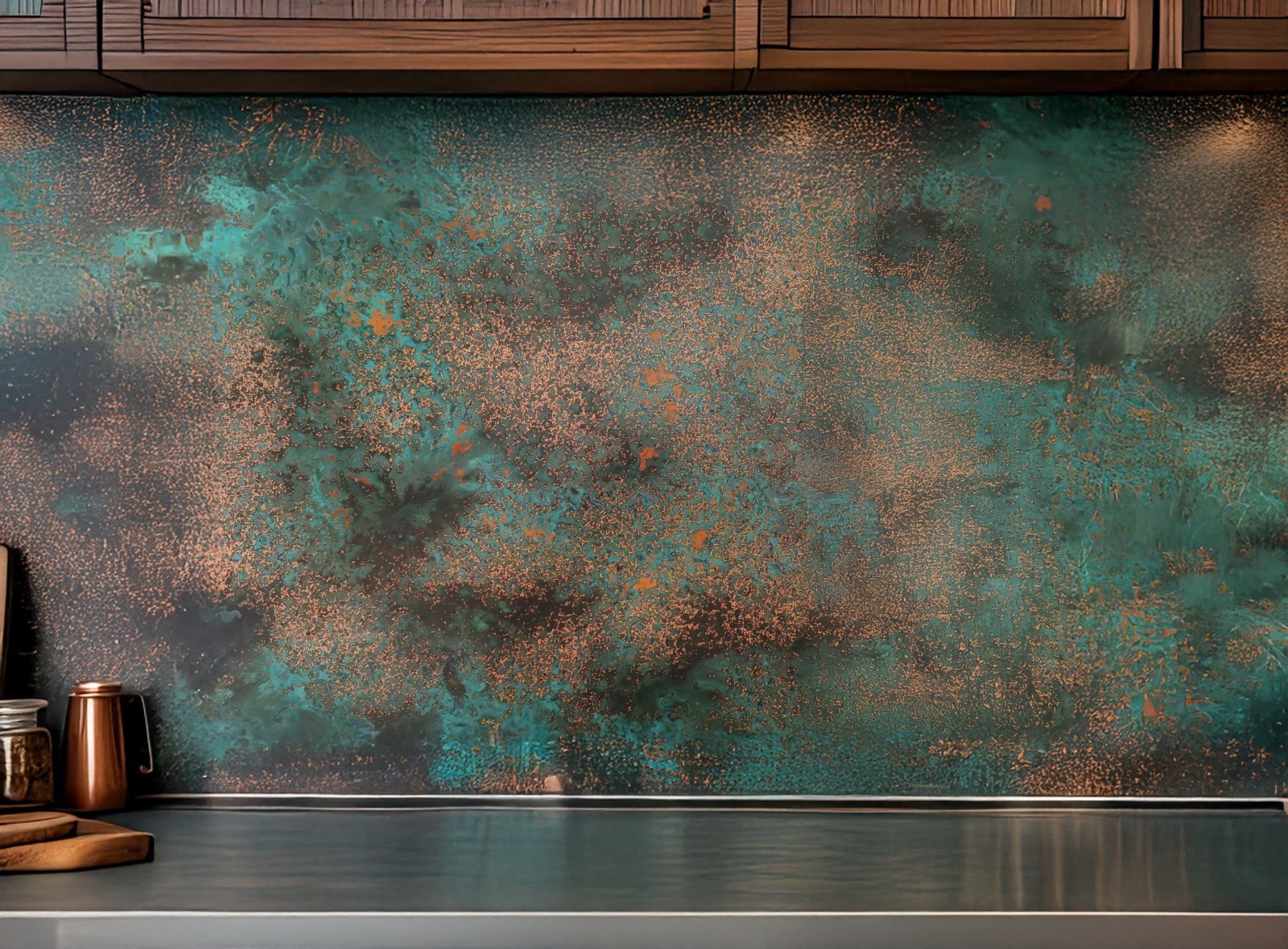Handmade Backsplash – Metal Wall Art – Modern Rustic Patina Decor – Kitchen Bar