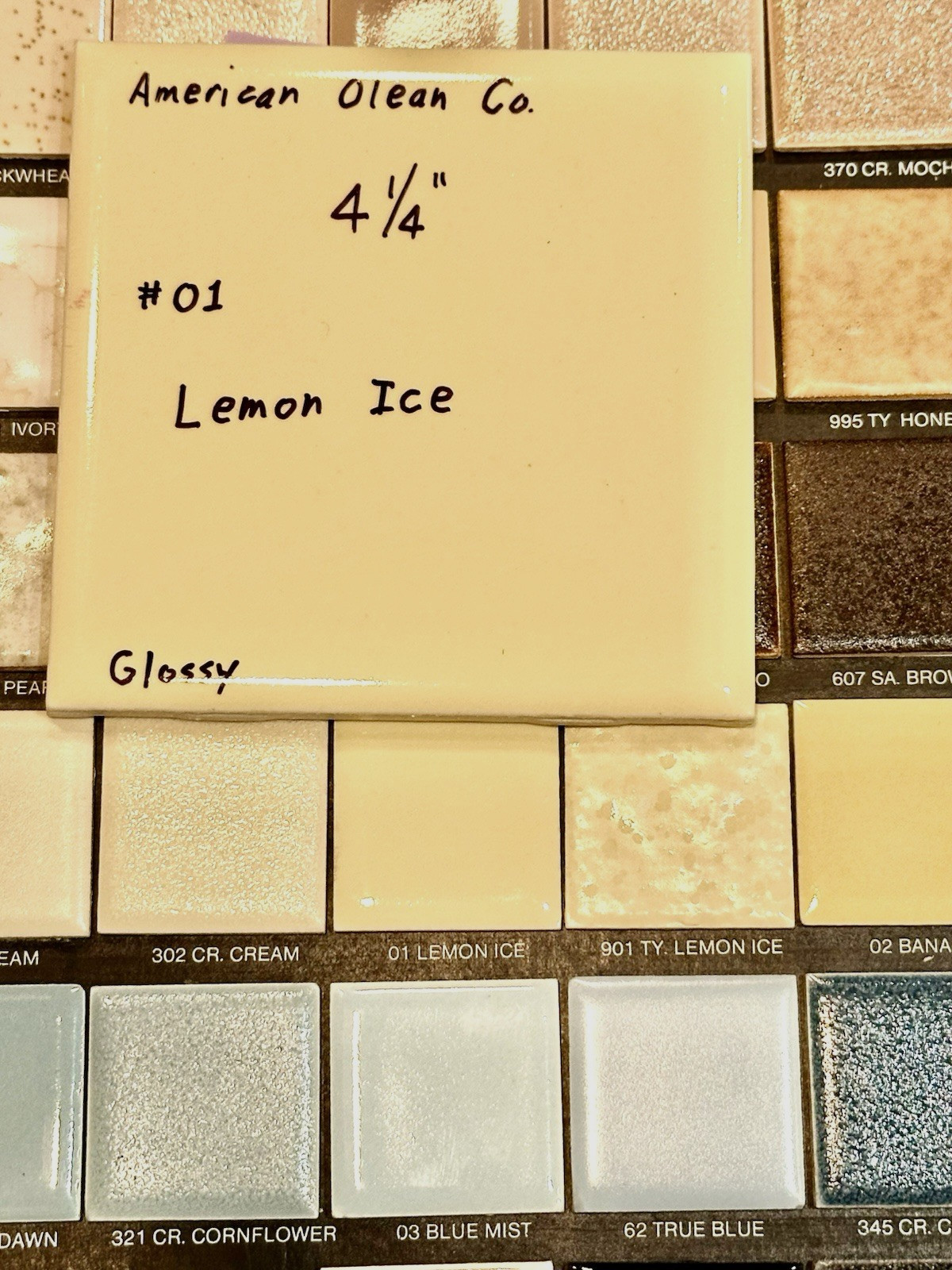 1 pc. Lemon Ice – Yellow: 4-1/4″ Glossy Ceramic Tile by American Olean #01, rare