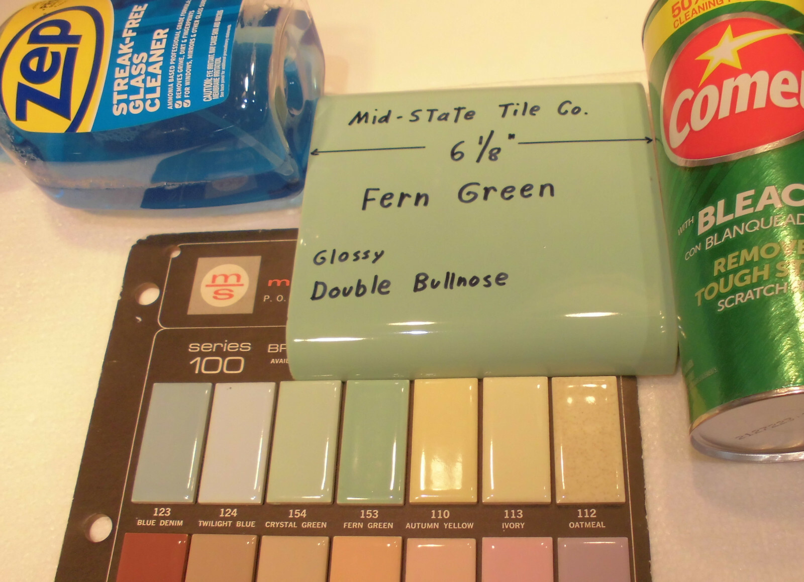 1 pc. Fren Green 6″ x 6″ Double Radius Bullnose Glossy Ceramic Tile: NOS