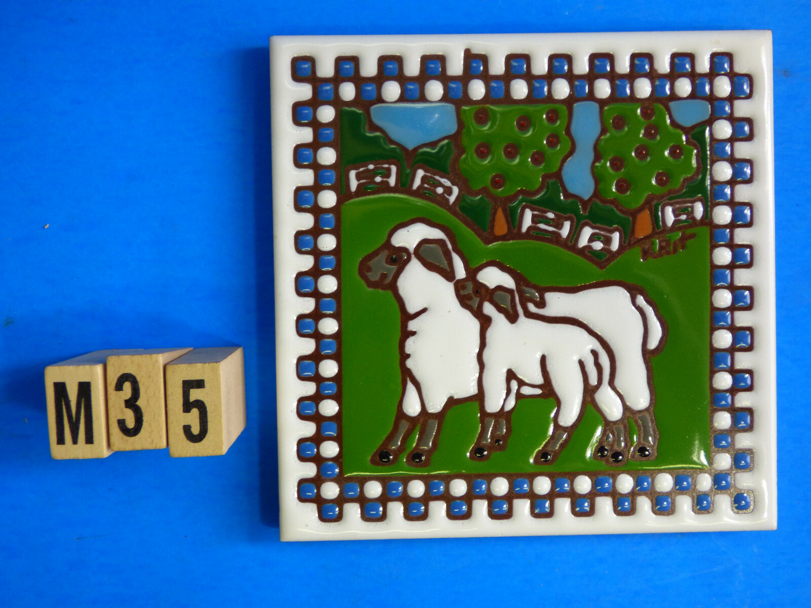 Ceramic Art Tile 6″x6″ Lamb Sheep Country Ranch Cute Kitchen Trivet Wall M35