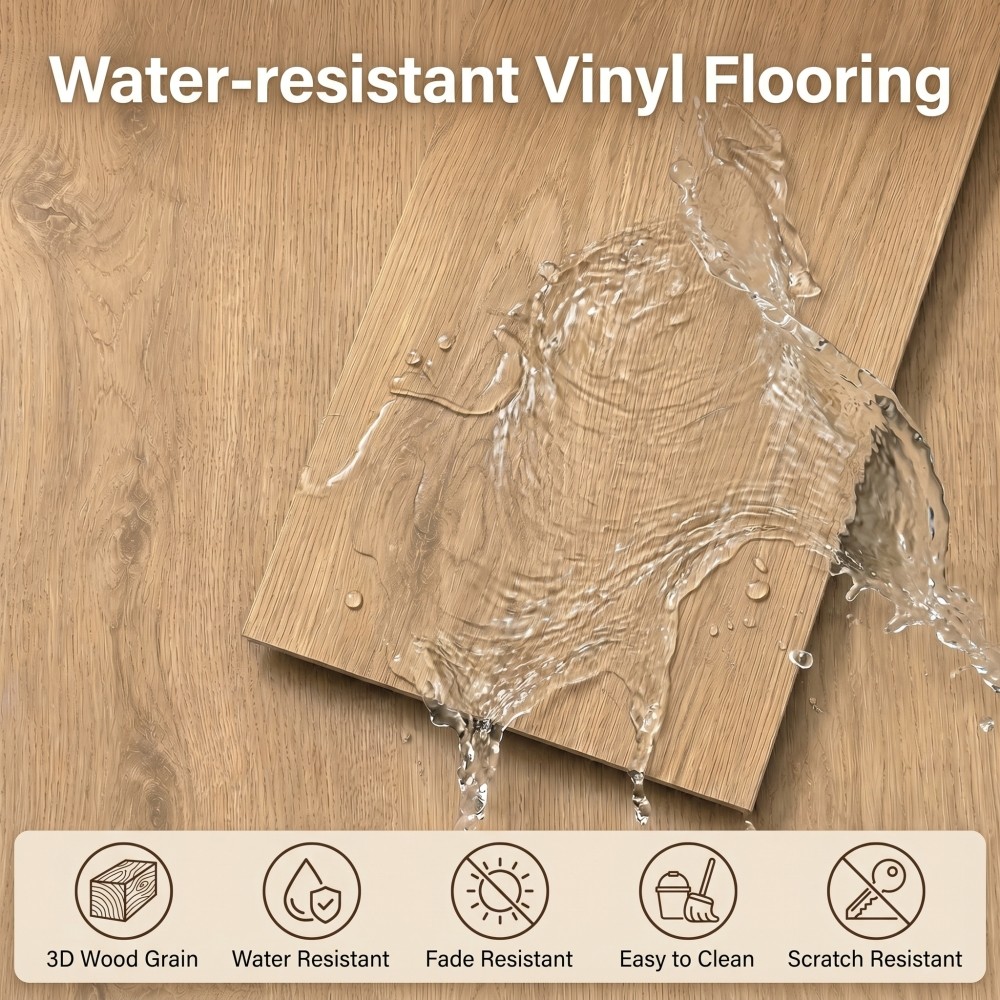 60-Pack Vinyl Floor Tile Peel & Stick 36×6″ 90 Sq Ft, Waterproof Flooring, Brown