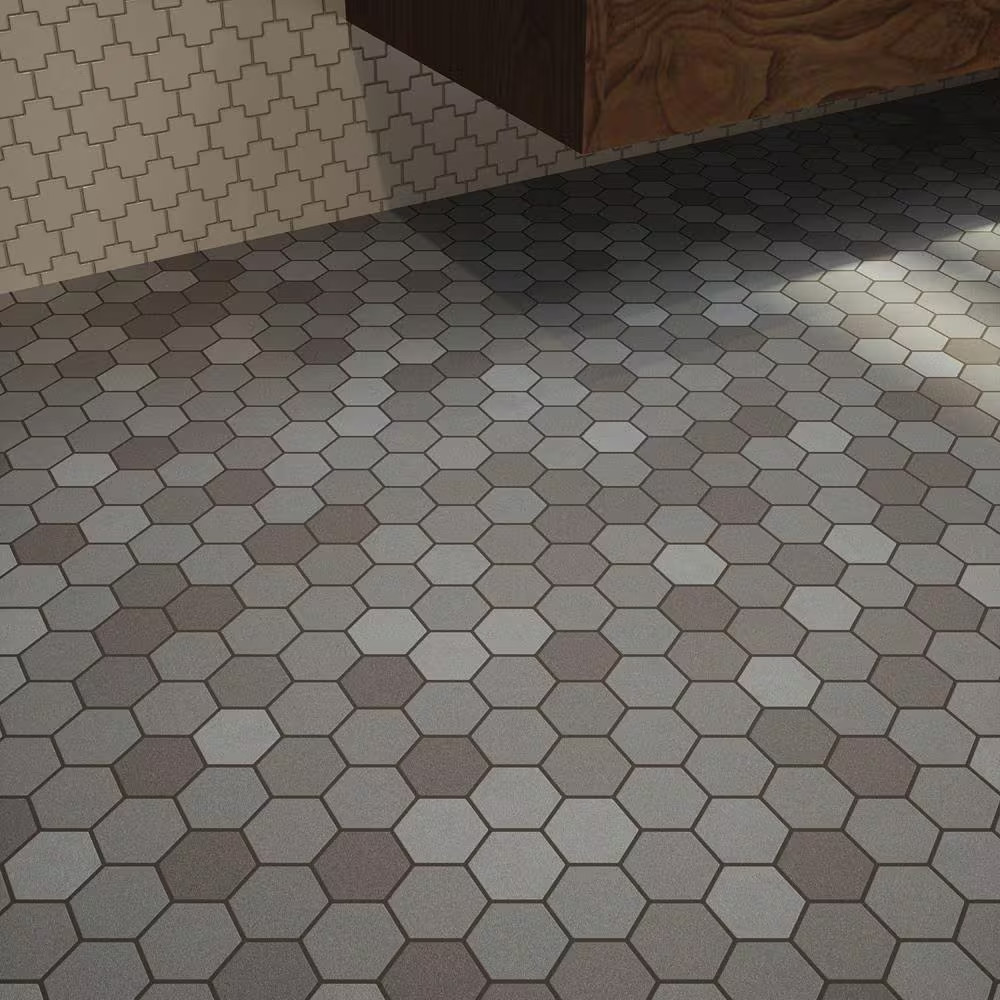 Industrial Loft Charcoal 11.25 In. X 11.75 In. Hexagon Honed Terrazzo Wall and F