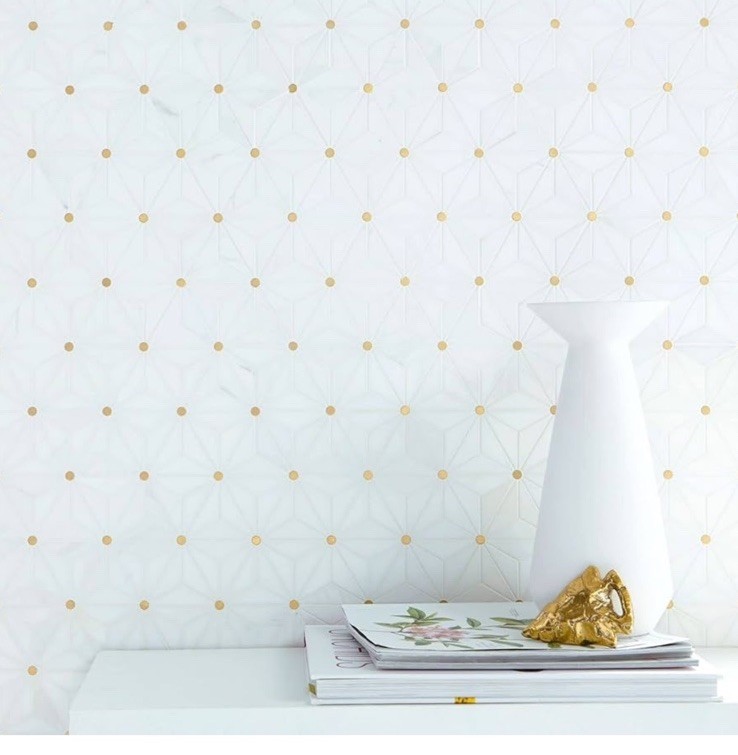 Nova Dolomite Brass Polished Marble Mosaic Insert Tile Wall Backsplash 5 Sheets