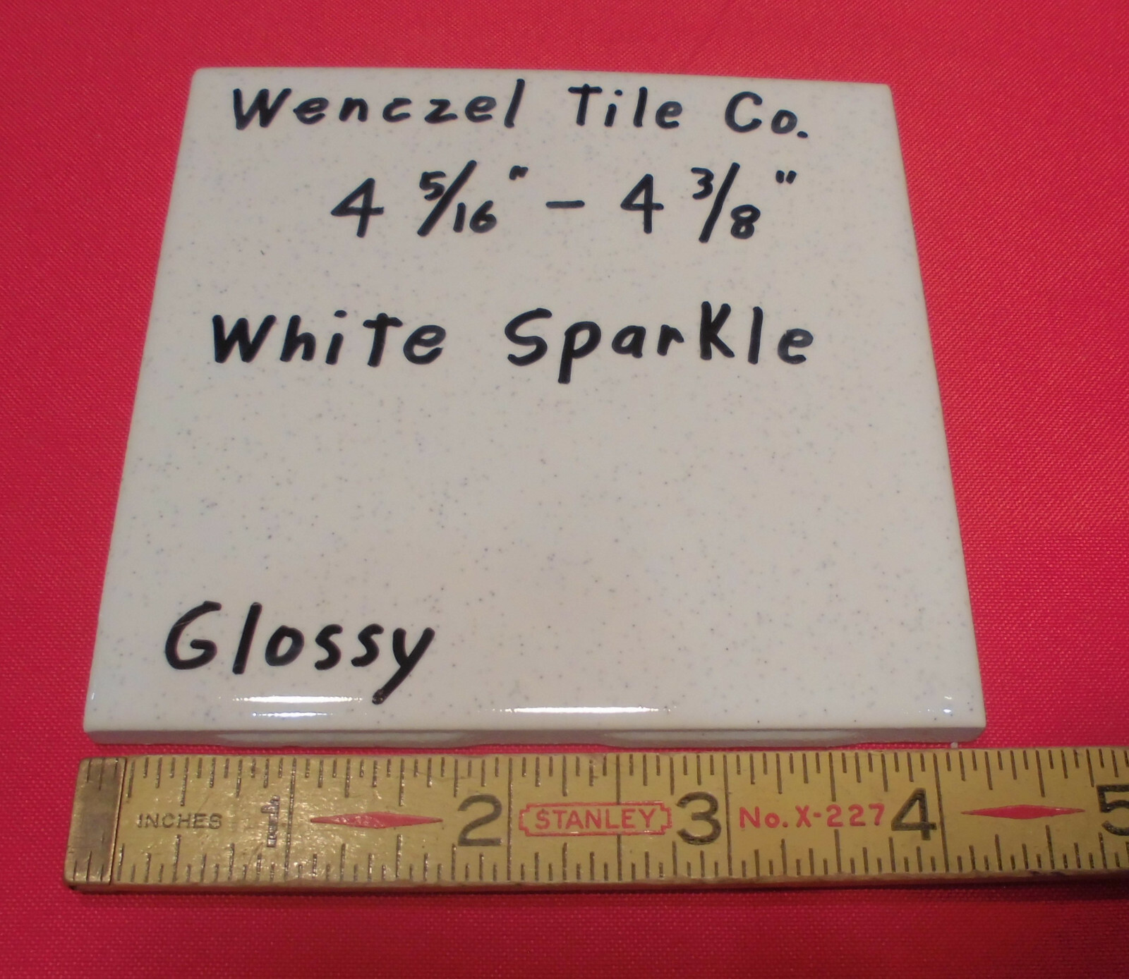 1 pc. Vintage *White Sparkle* Glossy Ceramic Tile by Wenczel 4-5/16″- 4/3/8″