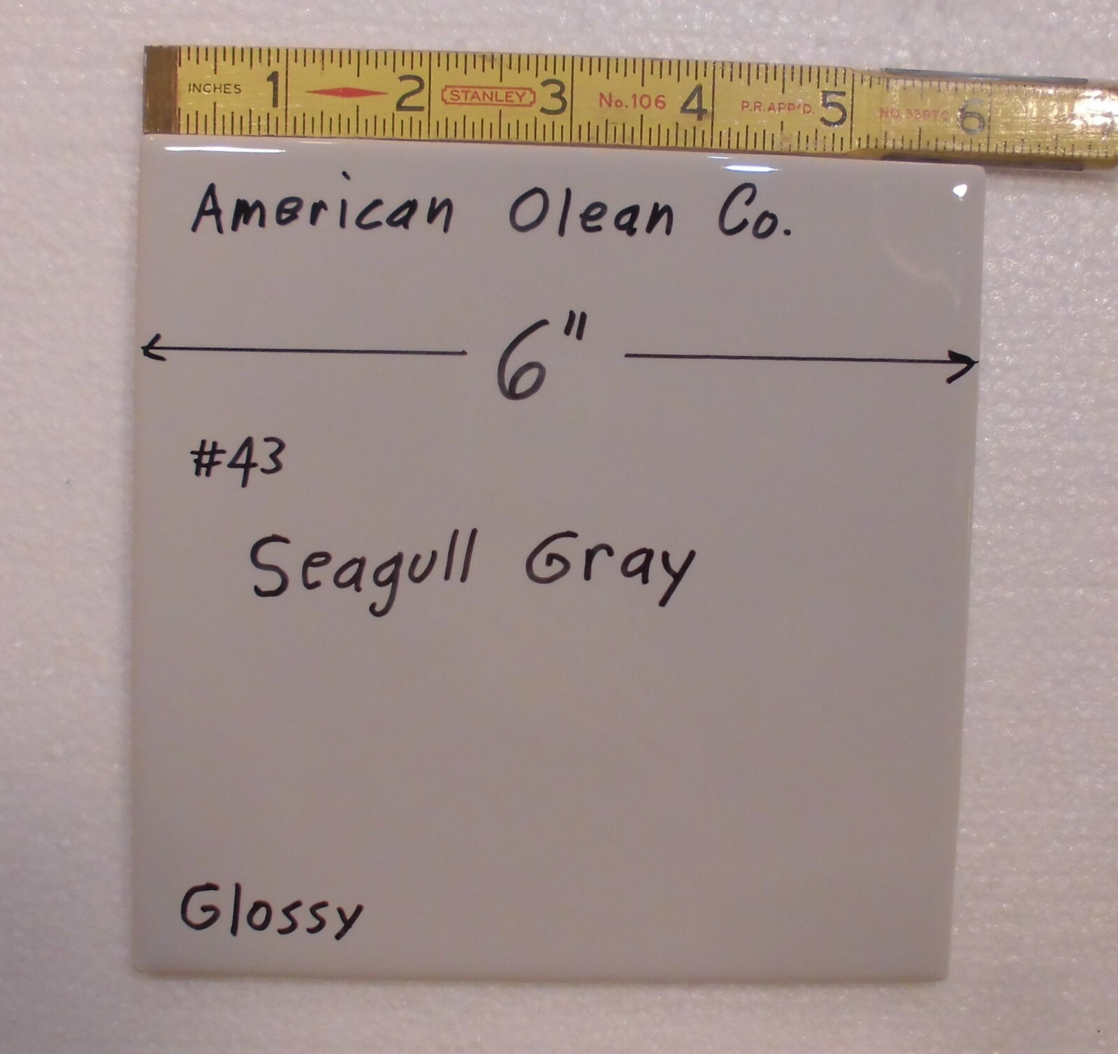 1 pc. Seagull Gray: 6″ X 6″ Glossy Ceramic Tile by American Olean Co. New Stock