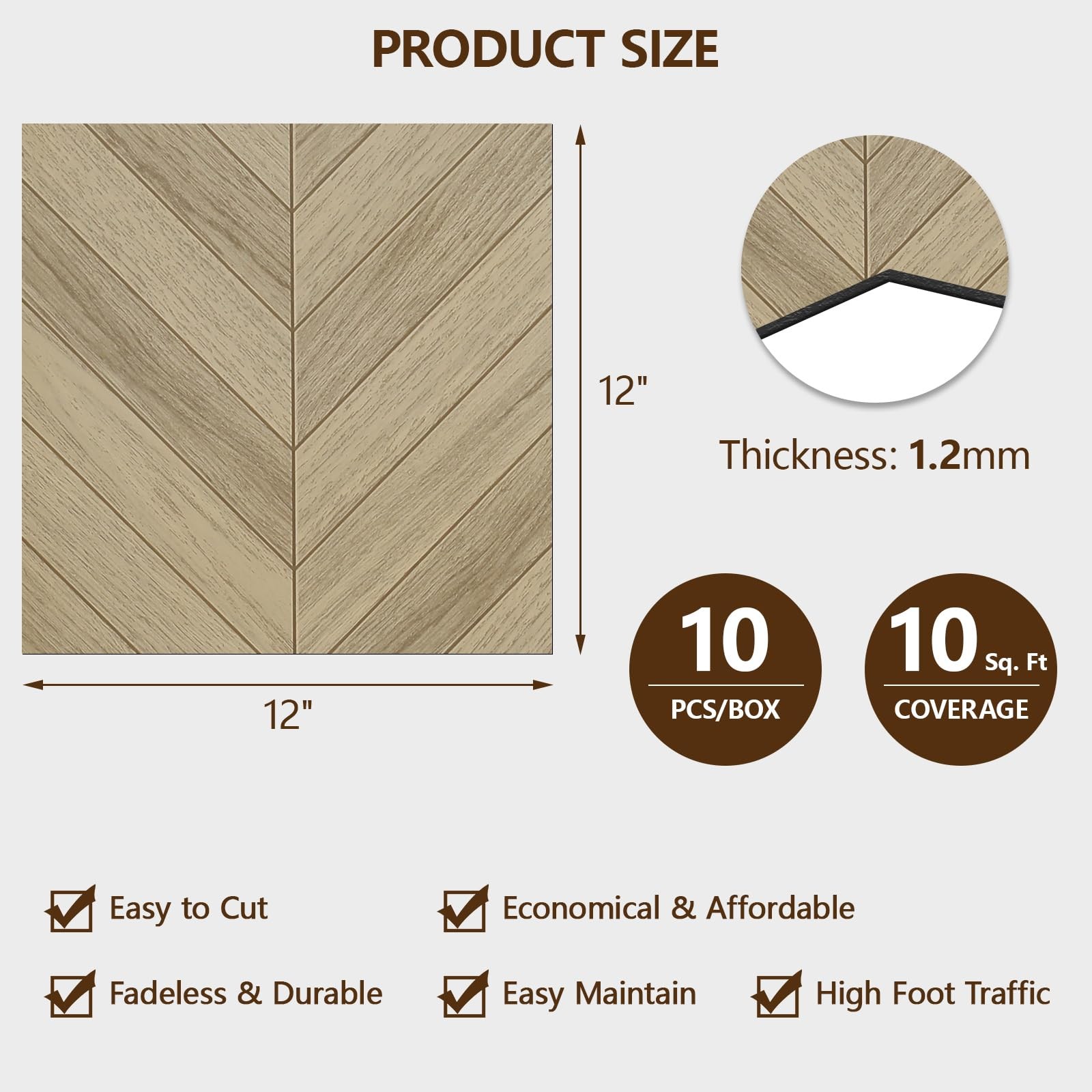 Peel and Stick Floor Tile, 10-Pack 12″ x 12″ Herringbone Wood Look Waterproof…