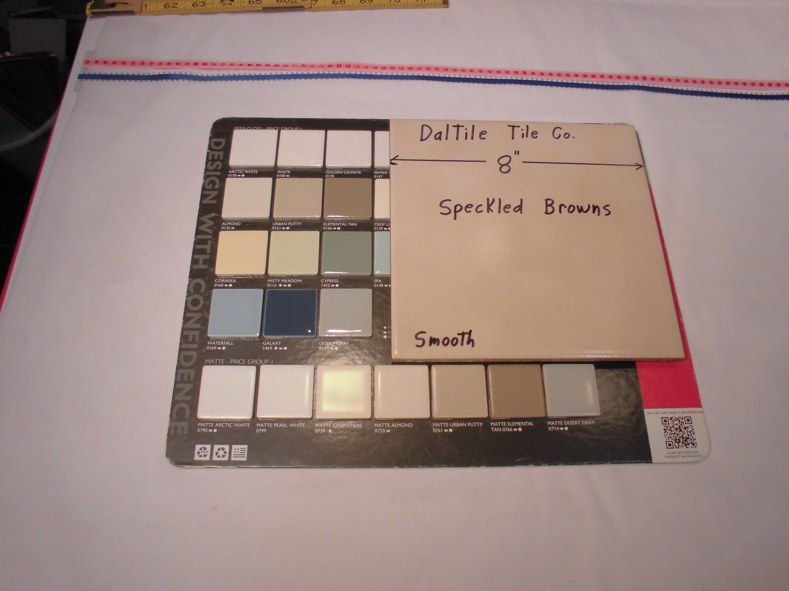 1 pc. *Speckled Browns* Daltile Ceramic Floor Tile 8″ X 8″ actual size 7-13/16″