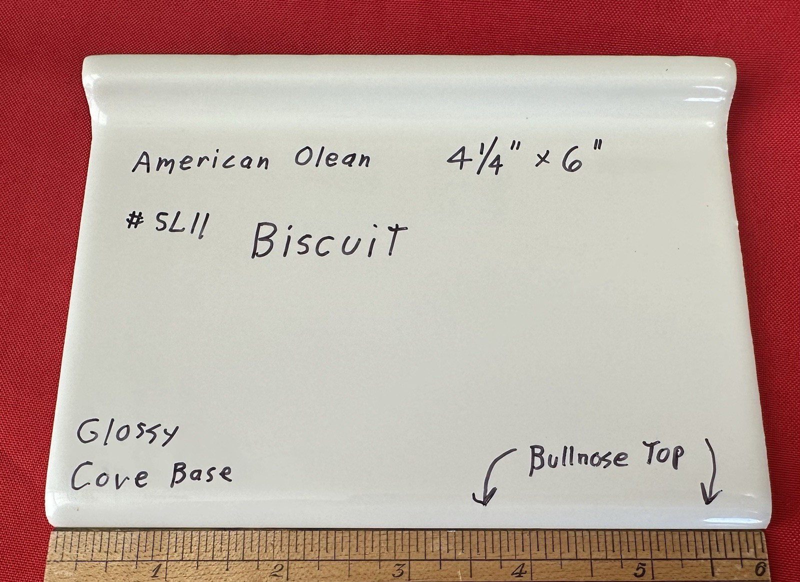 1 pc. #SL11 Biscuit: Glossy Bullnose Top cove/base Ceramic Tile: 4-1/4″ X 6″ NEW