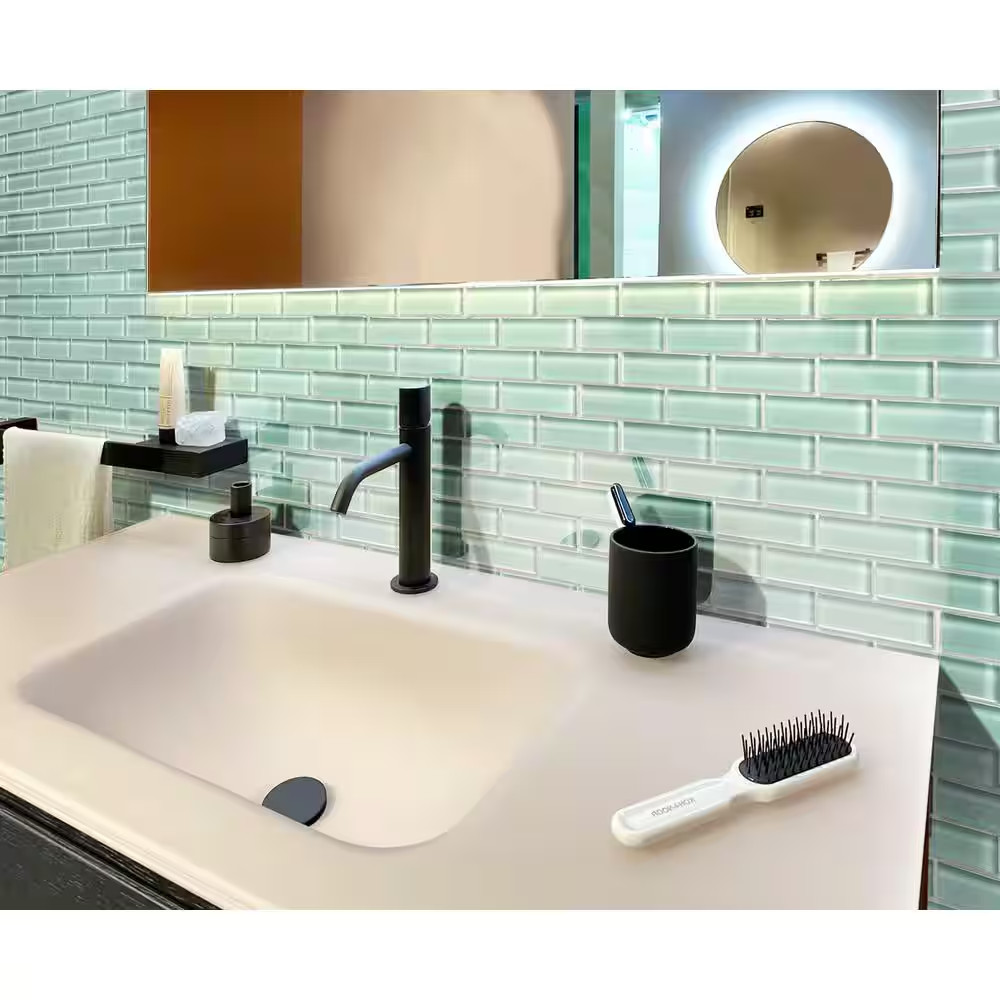 Aqua 11.9 In. X 11.9 In. Polished Glass Mosaic Tile (4.92 Sq. Ft./Case)