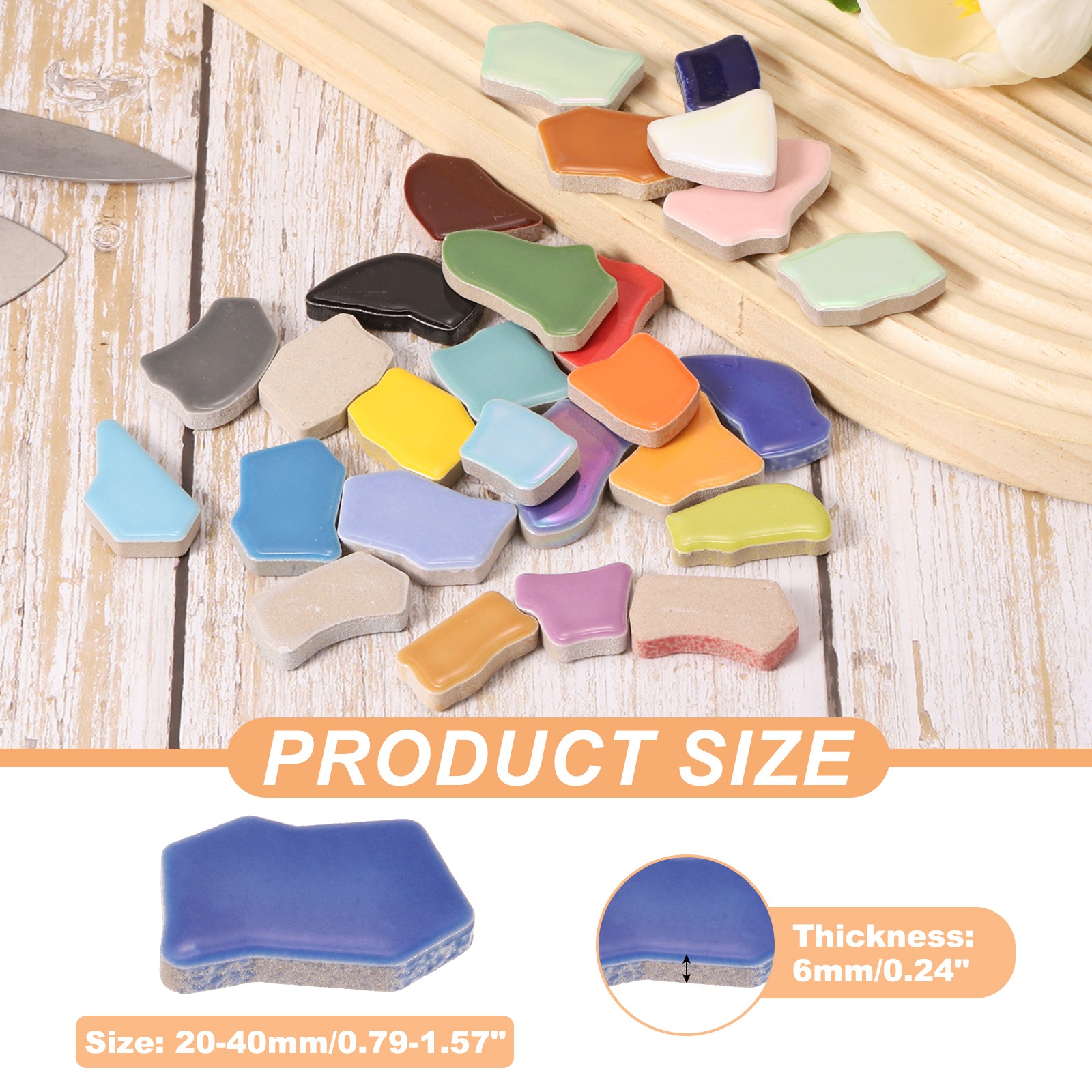 500g/1.1LB Irregular Ceramics Mosaic Tiles, Dark Light Blue