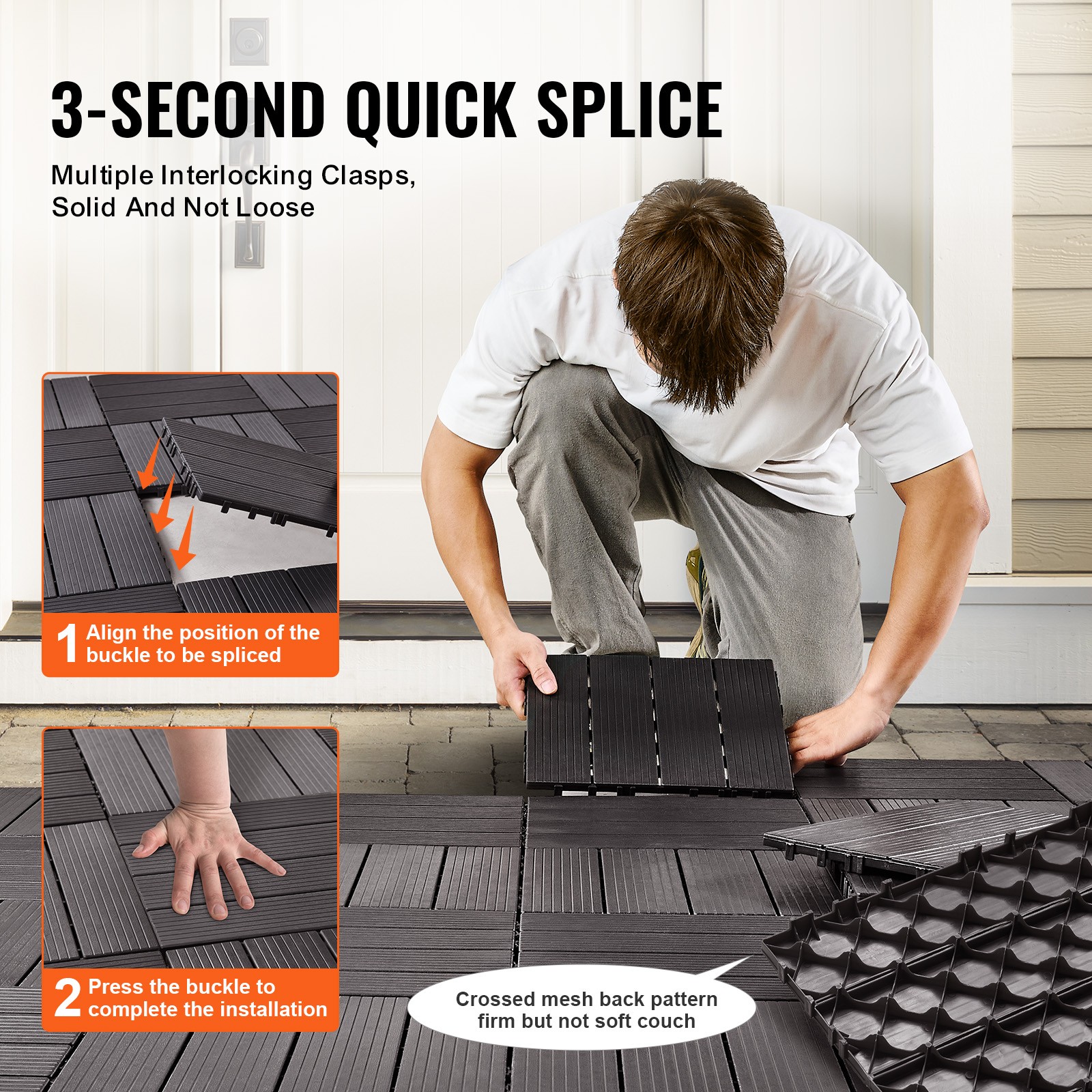 Interlocking Deck Tiles 10 Pack 12″x12″ Waterproof 10sq.ft Patio Dark Brown