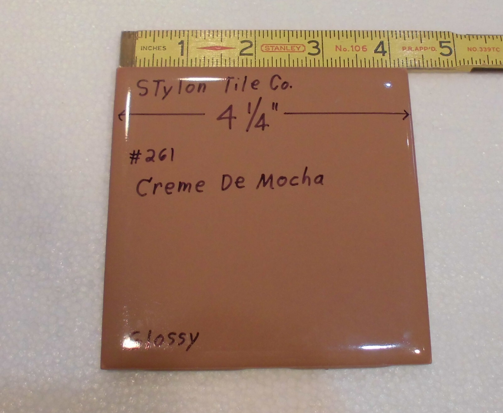 1 pc. Creme De Mocha: 4-1/4″ Glossy Ceramic Tile by Stylon Co. New Old Stock