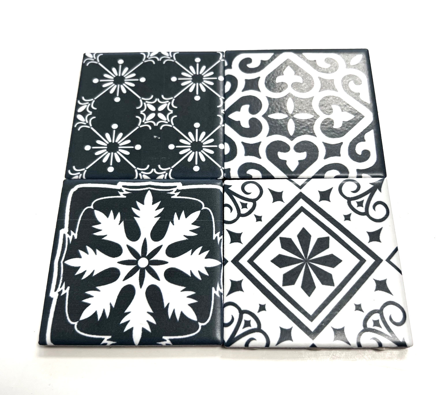 3×3 Whimsical Portuguese Beach Pattern Decorative Porcelain Tiles (Set of 4)