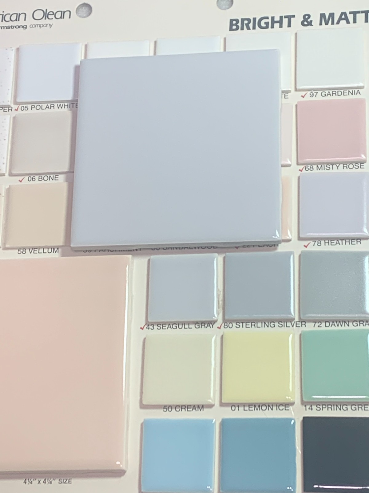 Vintage New American Olean 4 1/4″ x 4 1/4″ Seagull Gray #0043 Gloss *10* pcs
