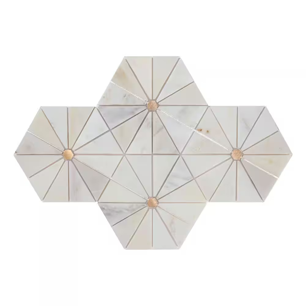 Elegante White Pinwheel 11 In. X 12 In. Stone/Metal Mesh Mounted Mosaic Floor an