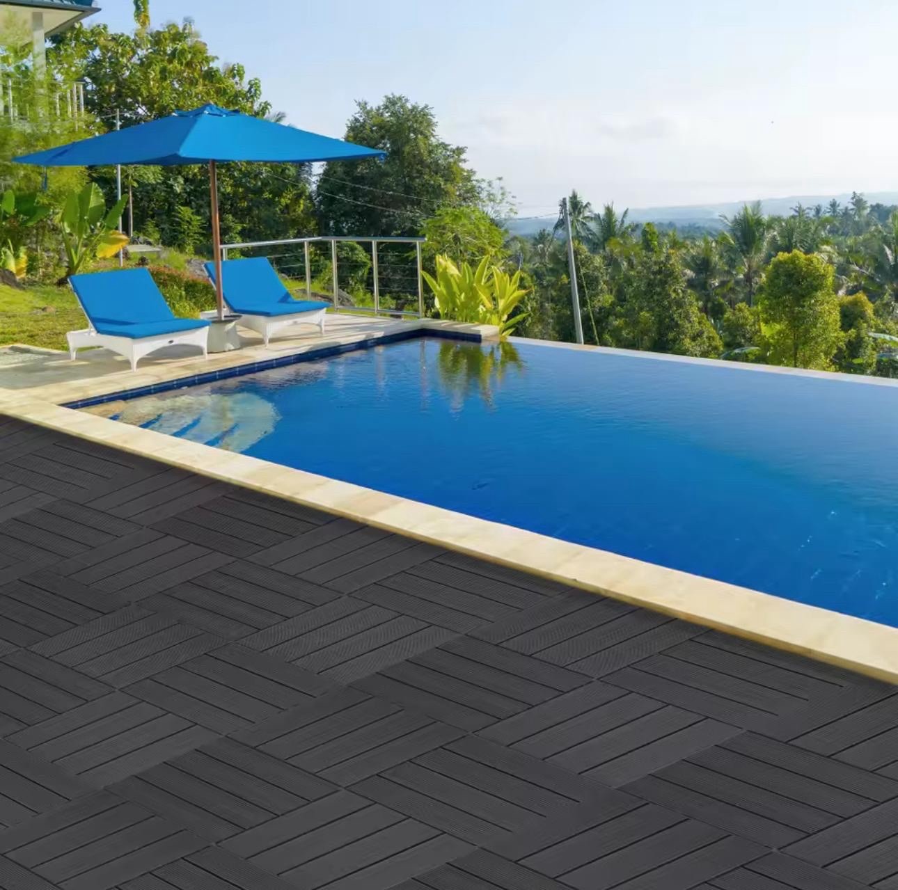 Sturdy Interlocking Acacia Wood Deck Tiles Non-Slip Outdoor Flooring Easy DIY US