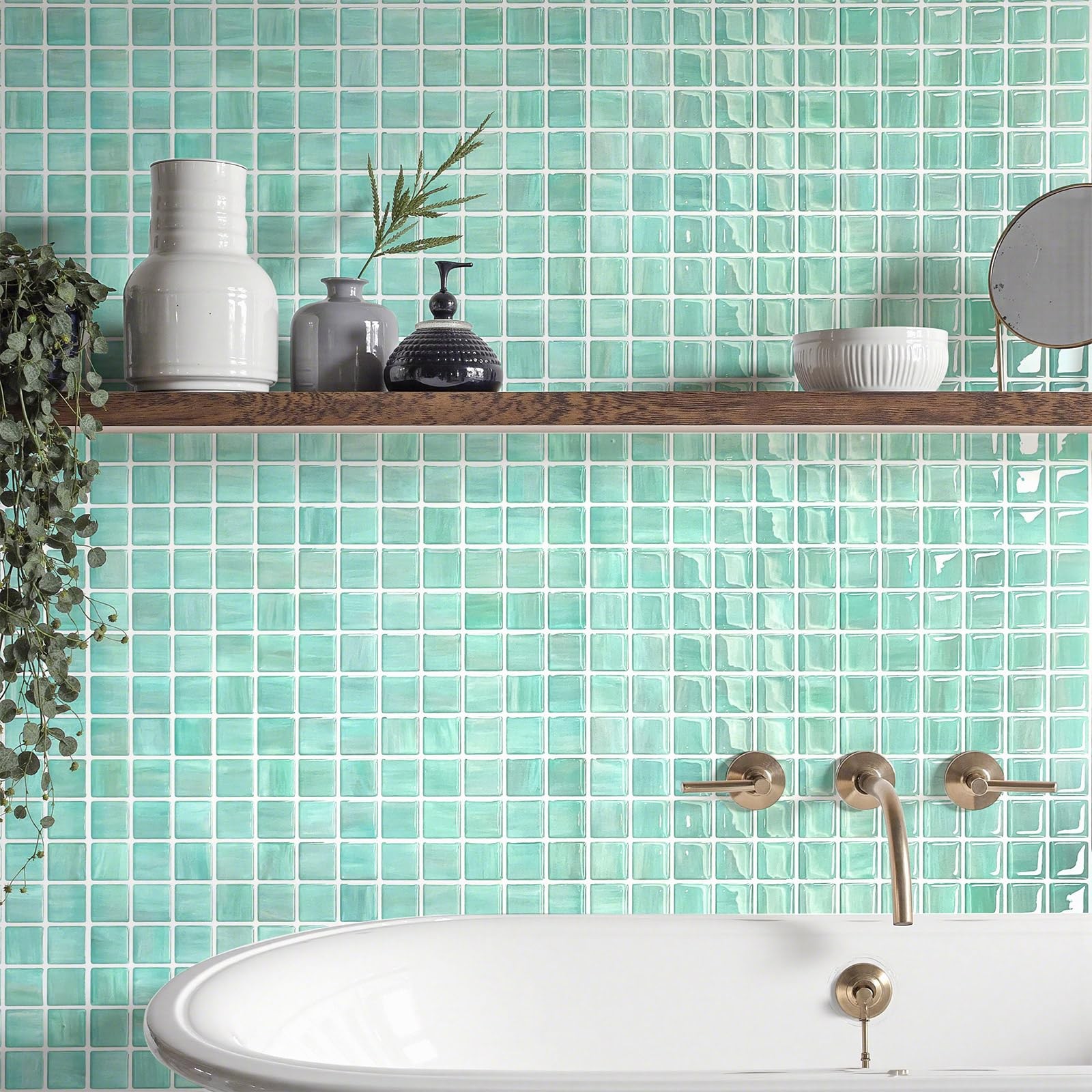 Walanz 5 Pcs Peel and Stick Backsplash,3D Adhesive Wall Tiles-Ocean Jade