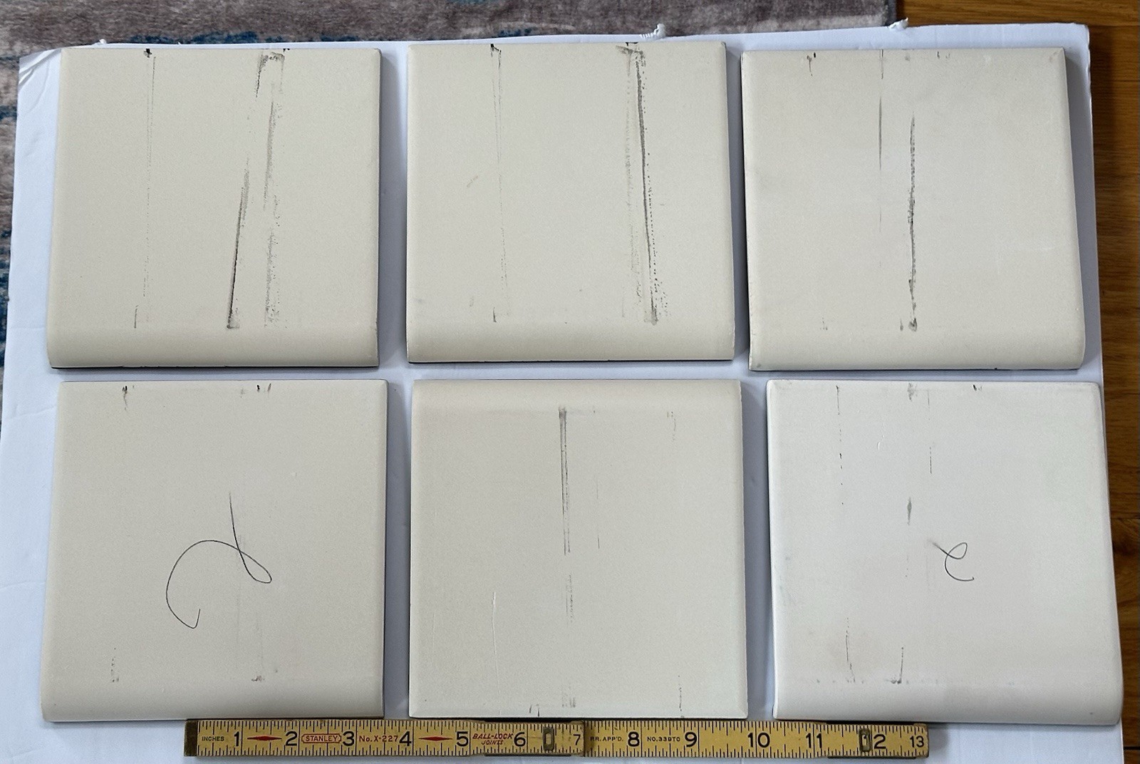 lot of 6: Glossy Black: Flat Top; base/cove Ceramic Tile: 6″ X 6″ with Defects