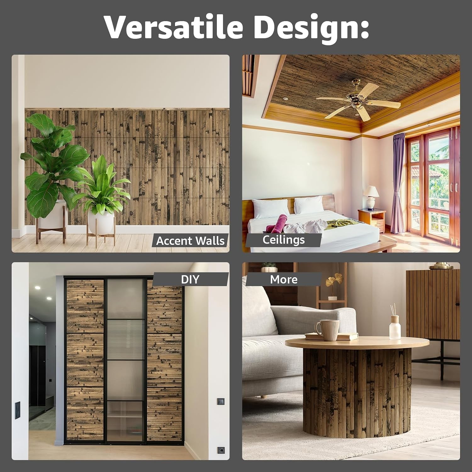 Natural Bamboo Wall Panel for Interior Wall Decor, Renewable Pole Wrap Wainsc…