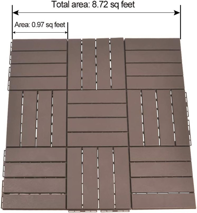 Dark Brown Interlocking Patio Deck Tiles – 12×12 Inch, 27 Pack