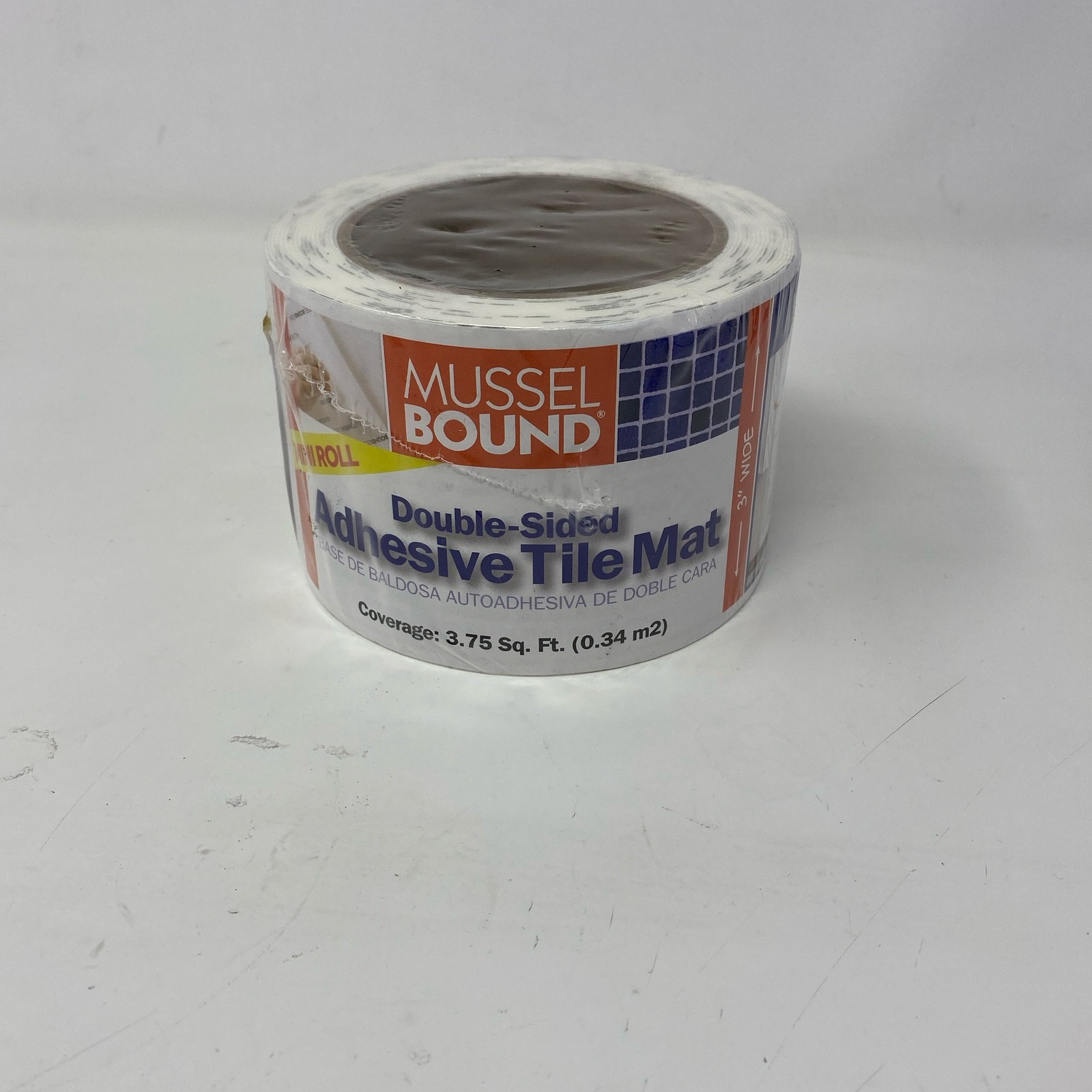 MusselBound Adhesive Tile Mat Mini Roll, White, 3″ x 15′ (3.75 sf)