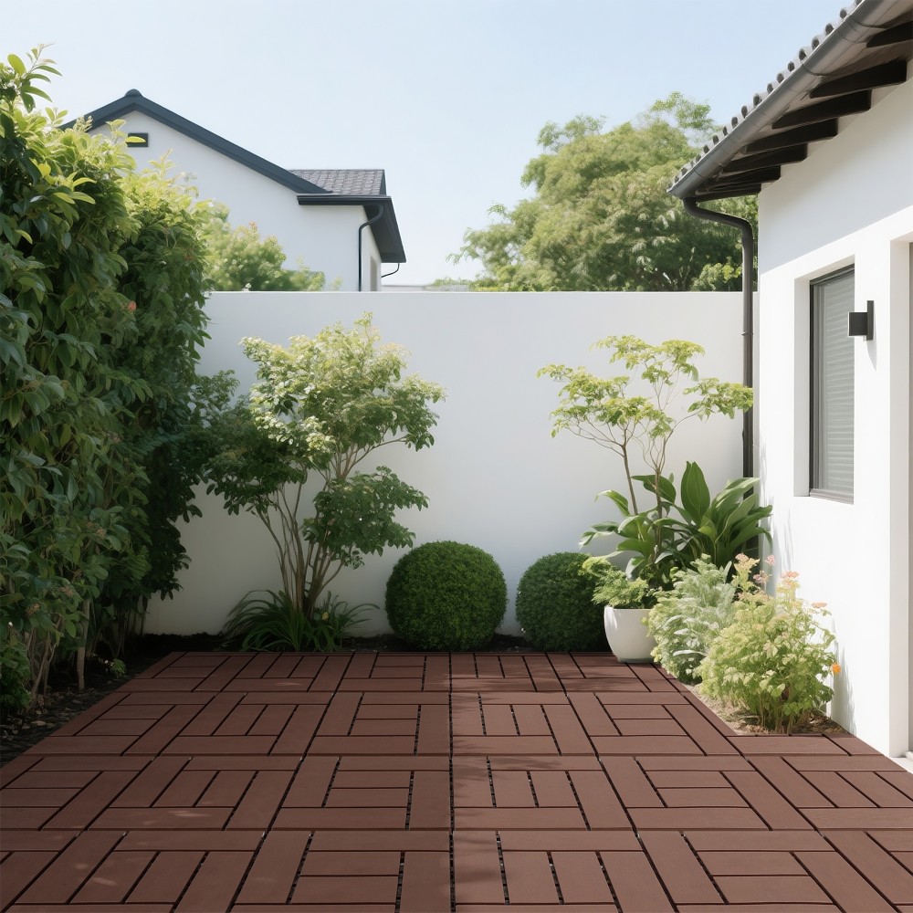 12″ Interlocking Floor Tiles 44 Pack Red Brown PP DIY Modular Deck Tiles
