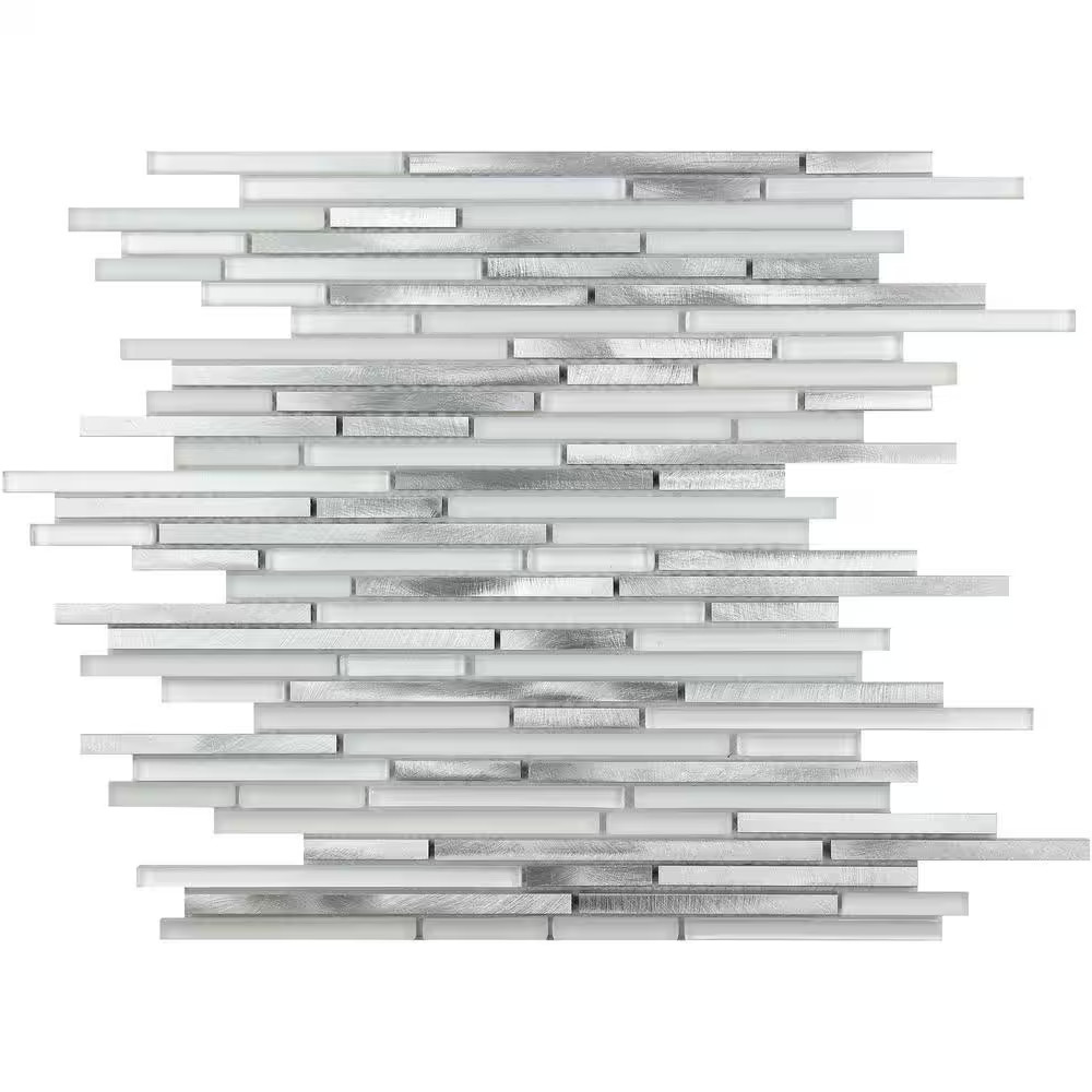 Waterfall Silver White Polished and Honed 11.8 In. X 11.8 In. Linear Glass and M
