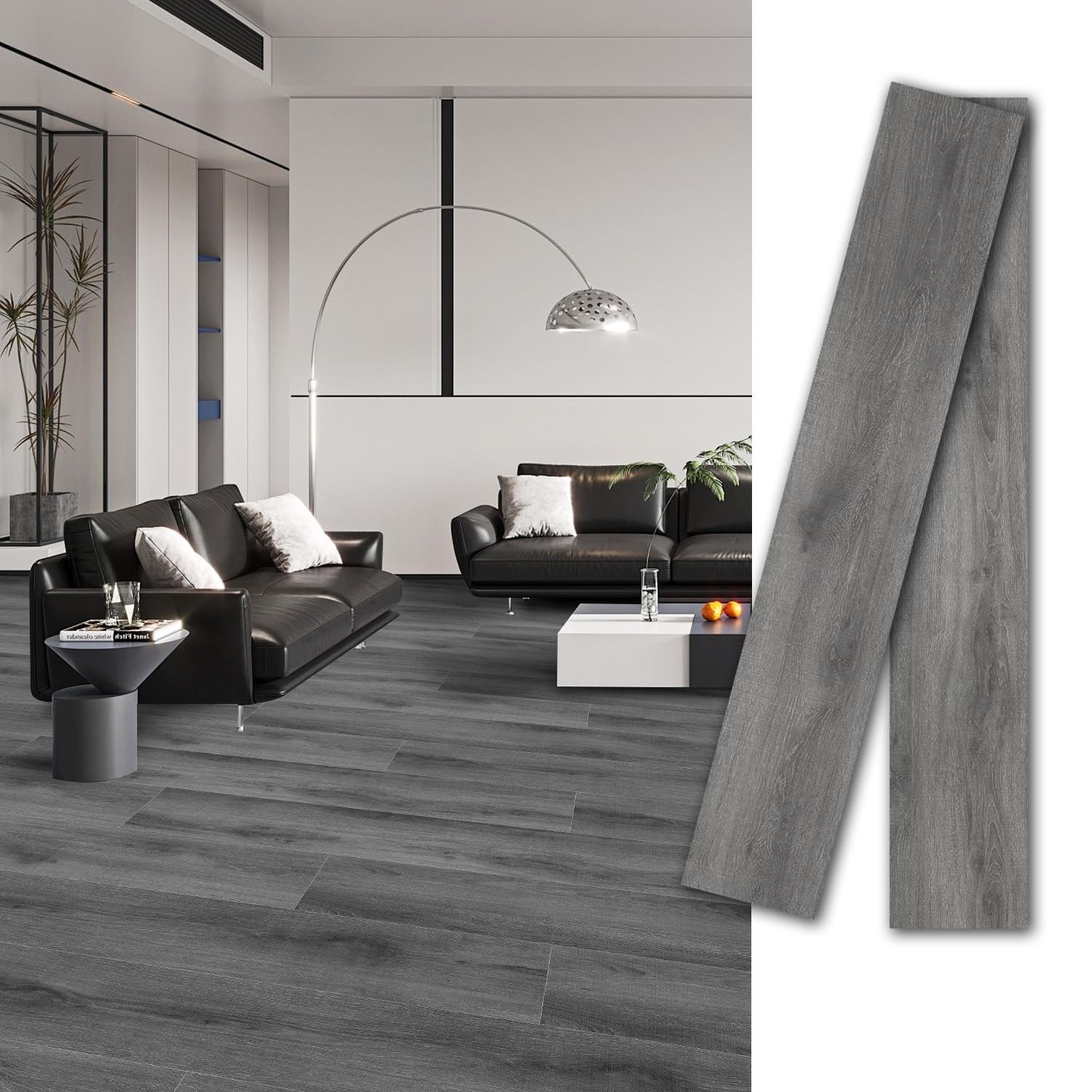 Peel and Stick Floor Tile, 54 Sq.Ft 36 Pieces 36″x6″ Long Vinyl Flooring, 1.5…