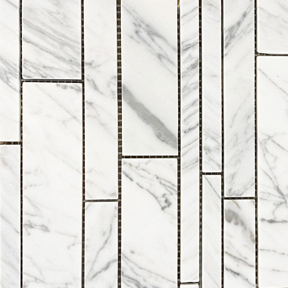 L78XP Statuary White Marble Random Strip Modern Brick Mosaic Tile Polished