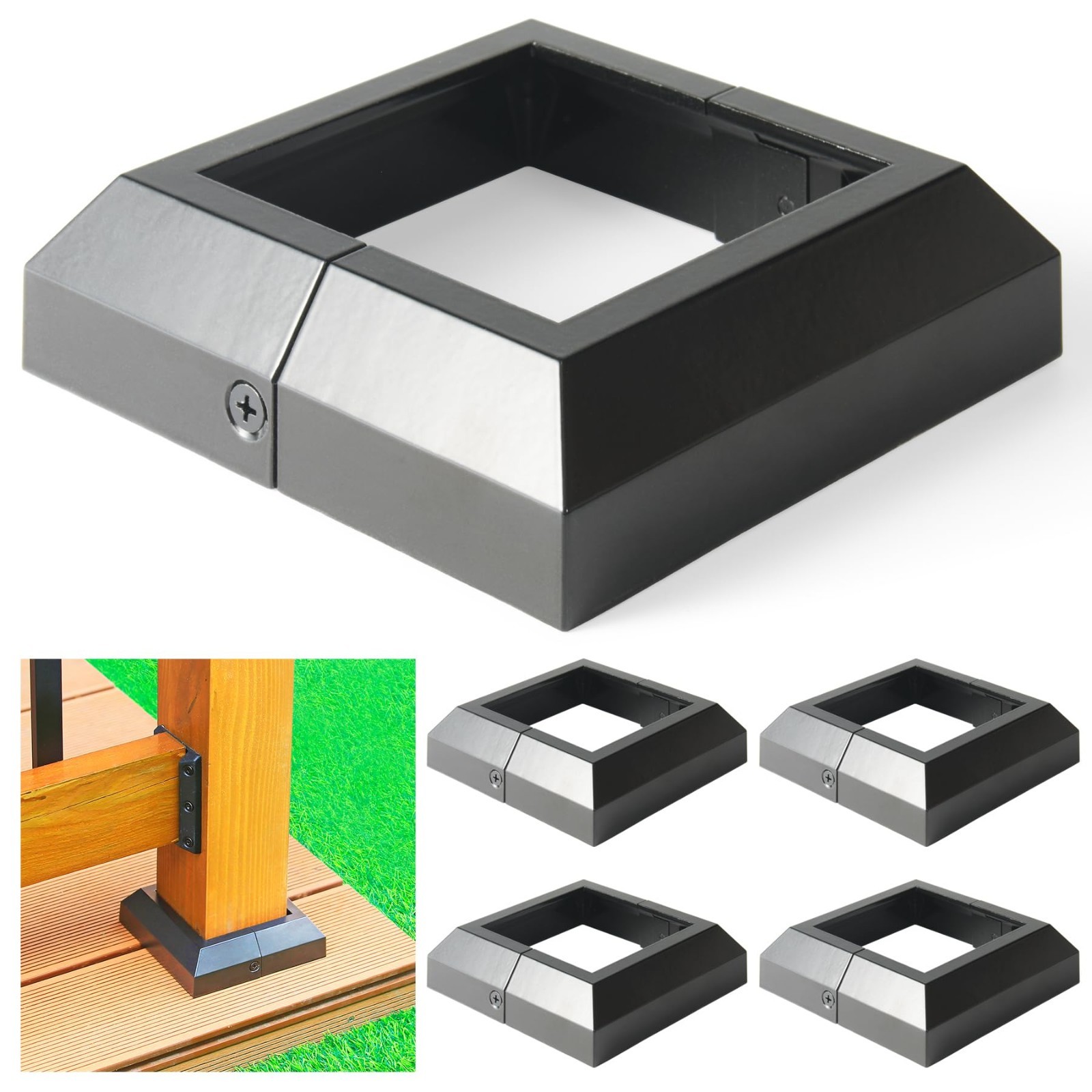 4 pcs 4×4 (Actual: 3.5″x3.5″) Aluminum Deck Post Base Cover, for Railings, Stair