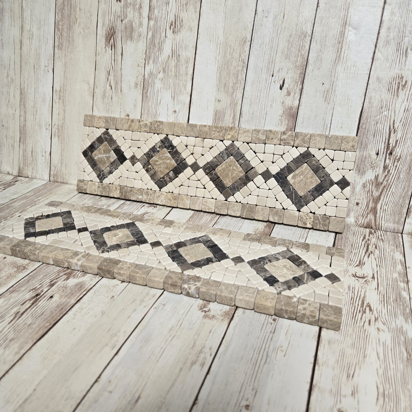 Travertine Mosaic Border Tile Trim Lot of 2 Diamond Pattern Mesh Back