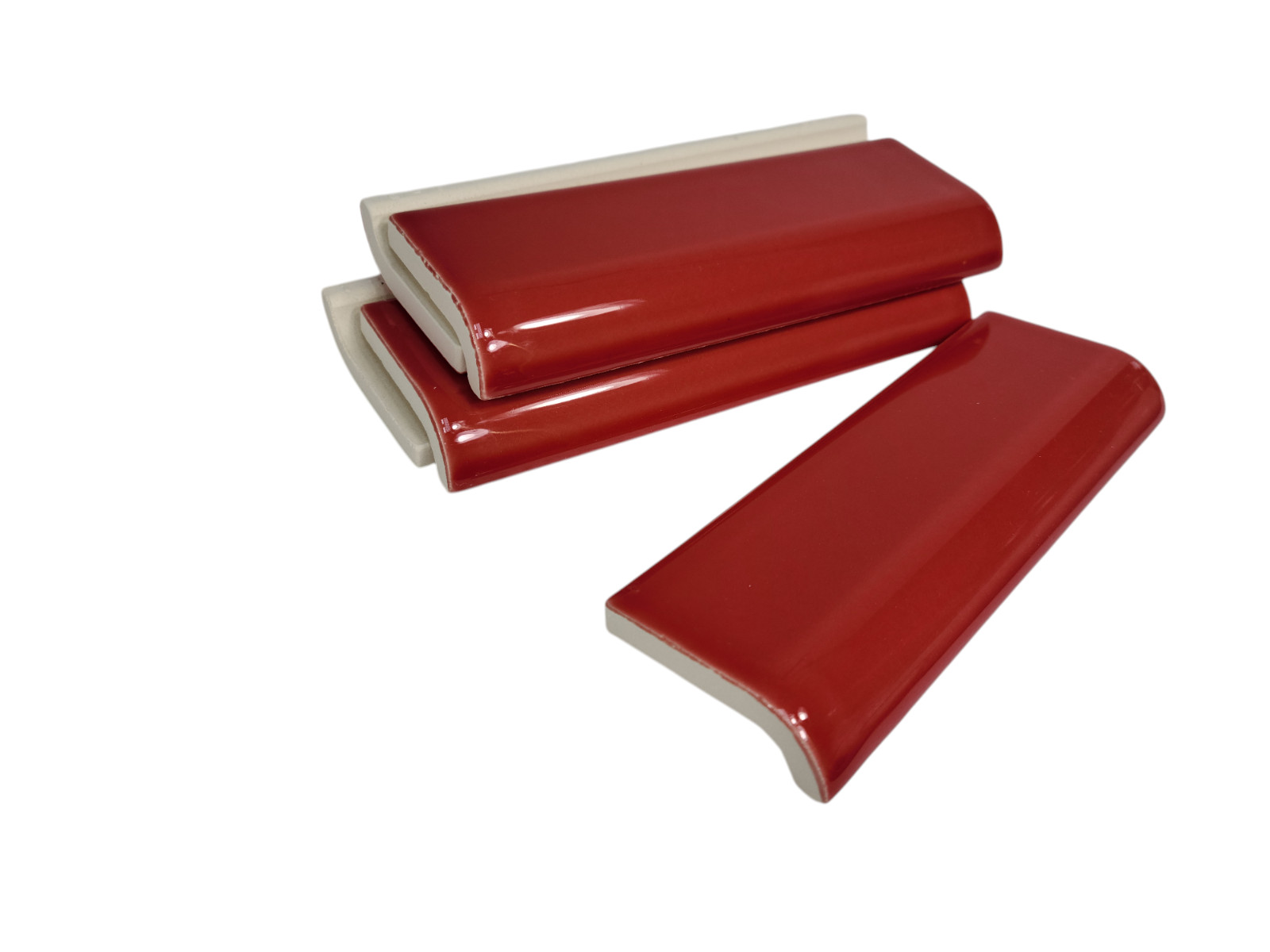 Candy Apple Red Ceramic Tile Mud Cap Subway Trim Mudcap Mid Century Modern