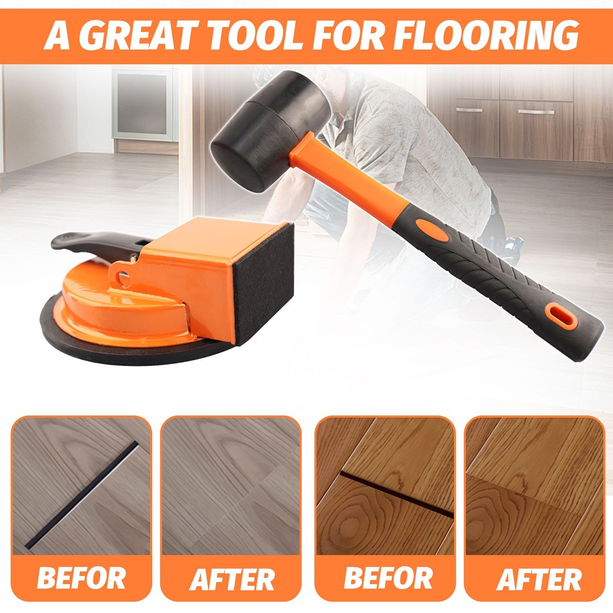 Floor Gap Fixer Strong Suction Cup Tool for Hardwood-Laminate and Vinyl Flooring