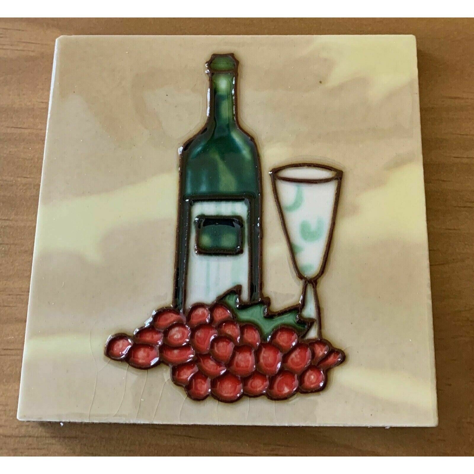 Wine Glass Bottle Grapes Decorative Wall Ceramic Art Tile 4×4 New