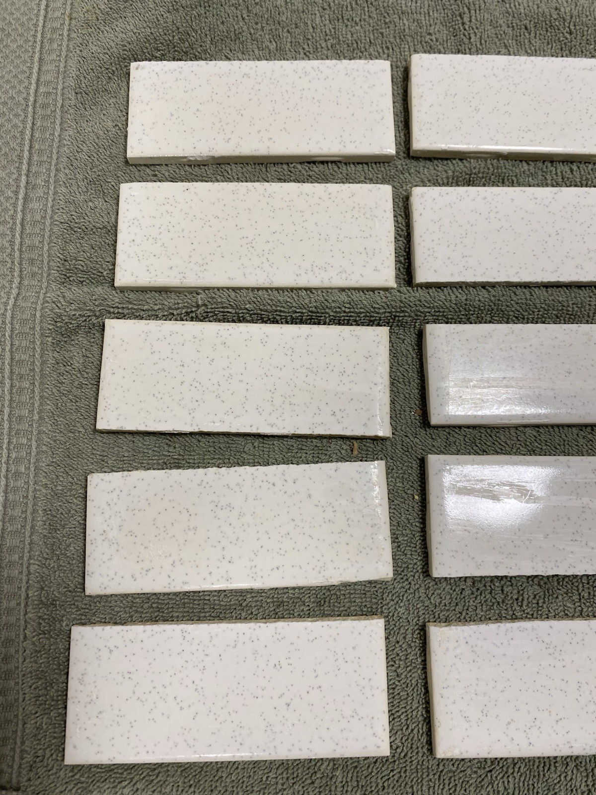 10 Vintage (1950-60s) White Speckled Ceramic Tile – CUT 1.5×4.25