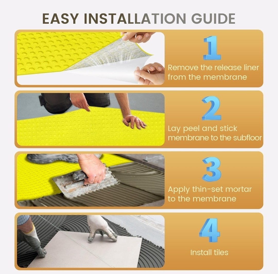 MAXKOSKO 108 Sq Ft Self-Adhesive Uncoupling Membrane, 1/8″ (3 mm) Thick…
