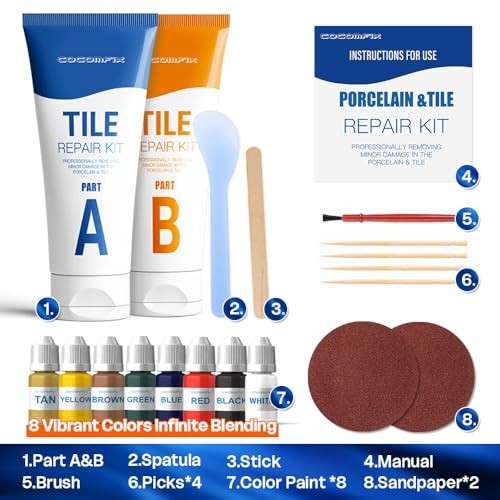 Tile Repair Kit for Chips & Cracks – Color Match Adhesive for Ceramic, Porcelain