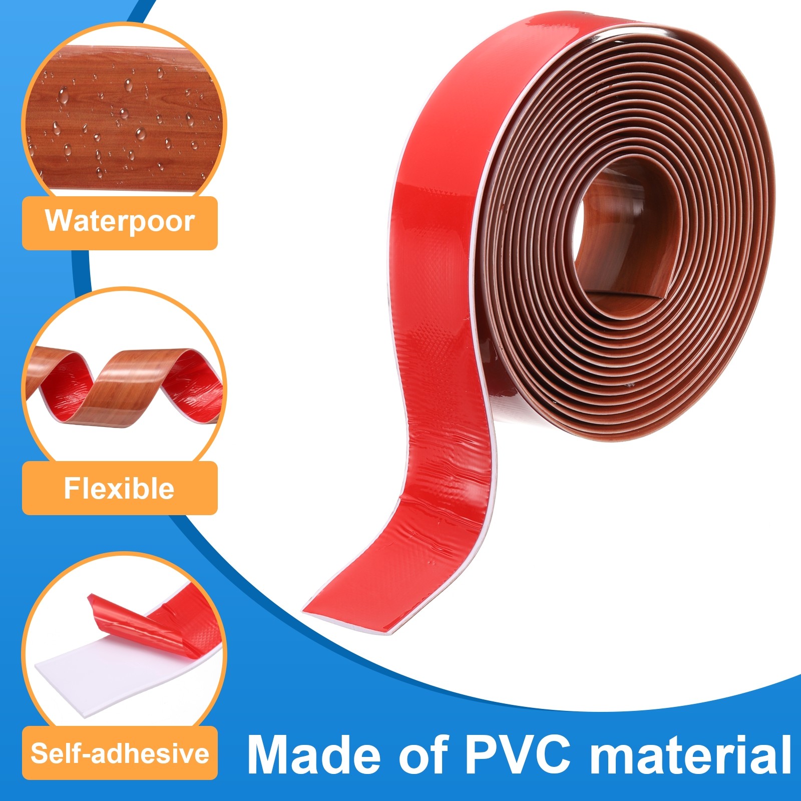 Floor Transition Strip 2″ 16.5ft Self-Adhesive Divider Strip Brown Wood Grain