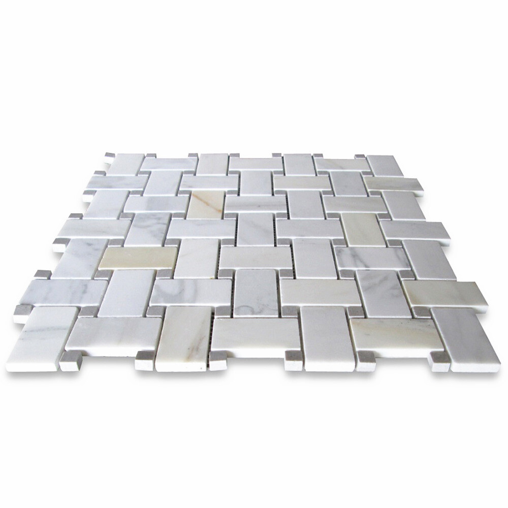 G653XH Calacatta Gold Marble Basketweave Mosaic Tile Cinderella Gray Honed
