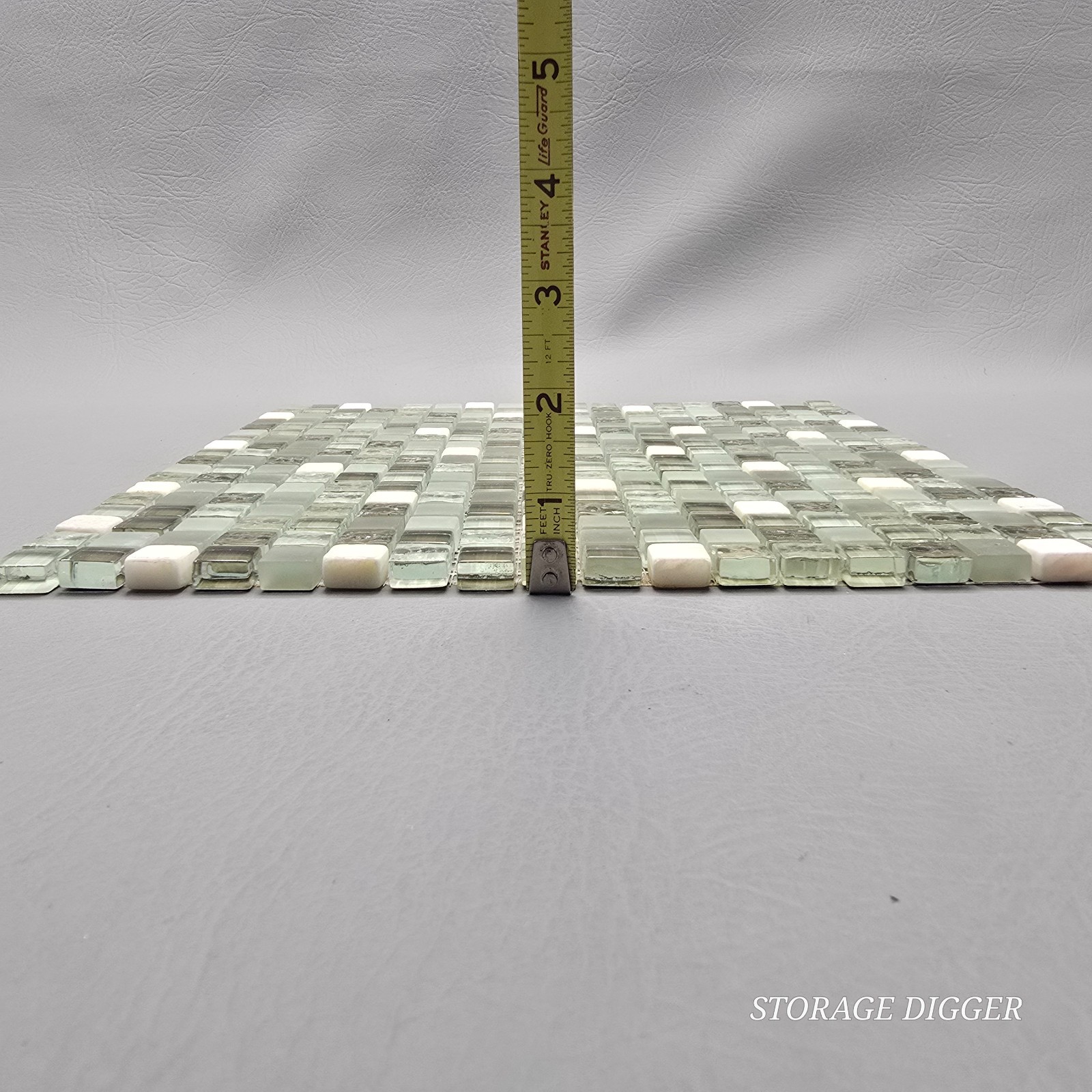 Light Green Mix Glossy Glass Mosaic Tile 1″x1″ Stacked Mesh Mounted Set of 7